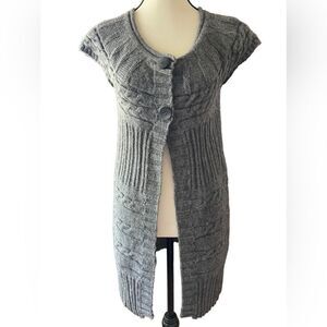 Broadway cable knit gray cap sleeves 2 button empire waist long cardigan‎ sz L